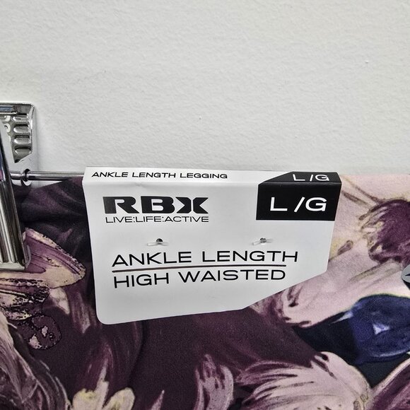 NEW RBX High Waisted Ankle Length Leggings Size Large Purple Floral Stretch NWT - Picture 3 of 13